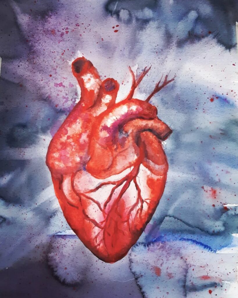 Aquarellbild eines menschlichen Herzens, abstrakter Hintergrund