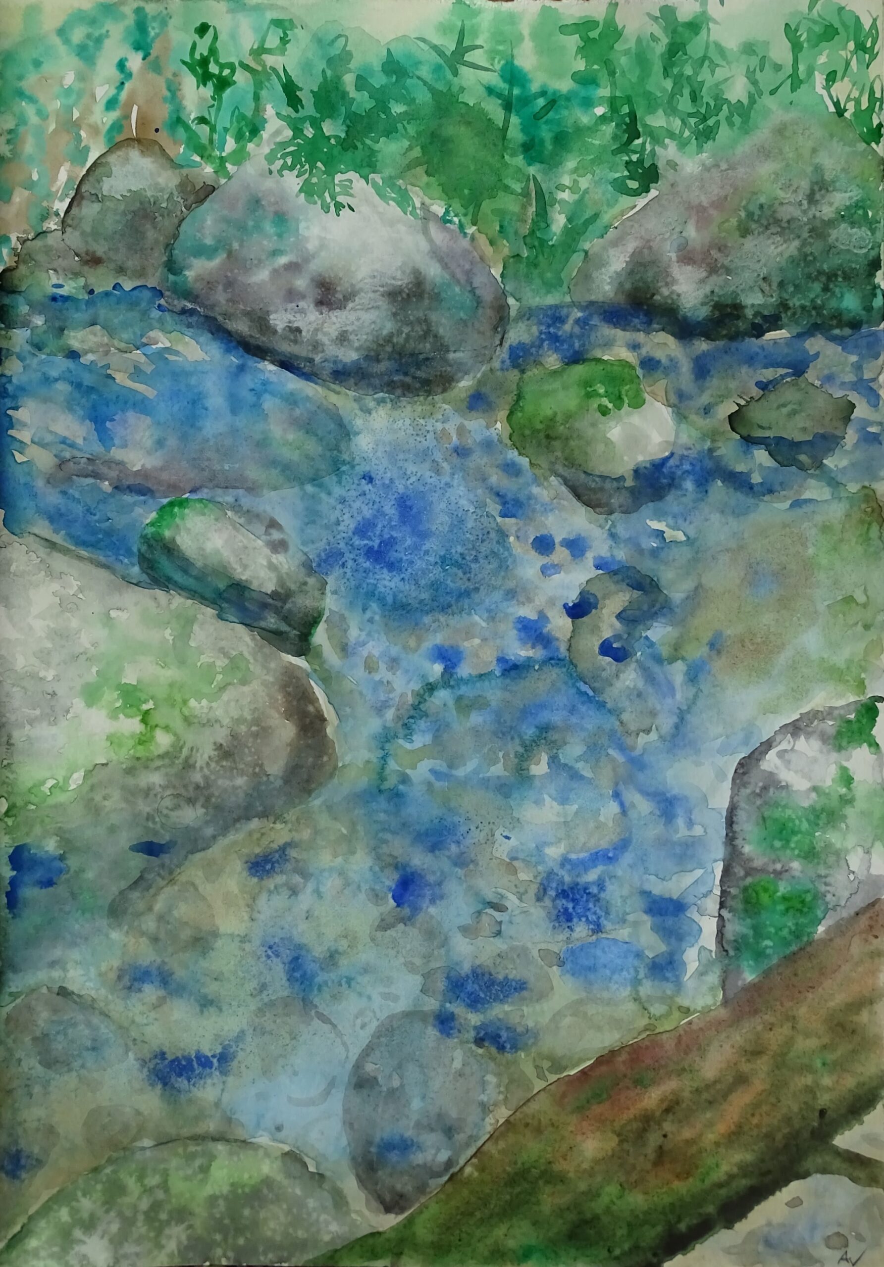 Aquarellskizze des Gebirgsbaches in der Stillensteinklamm