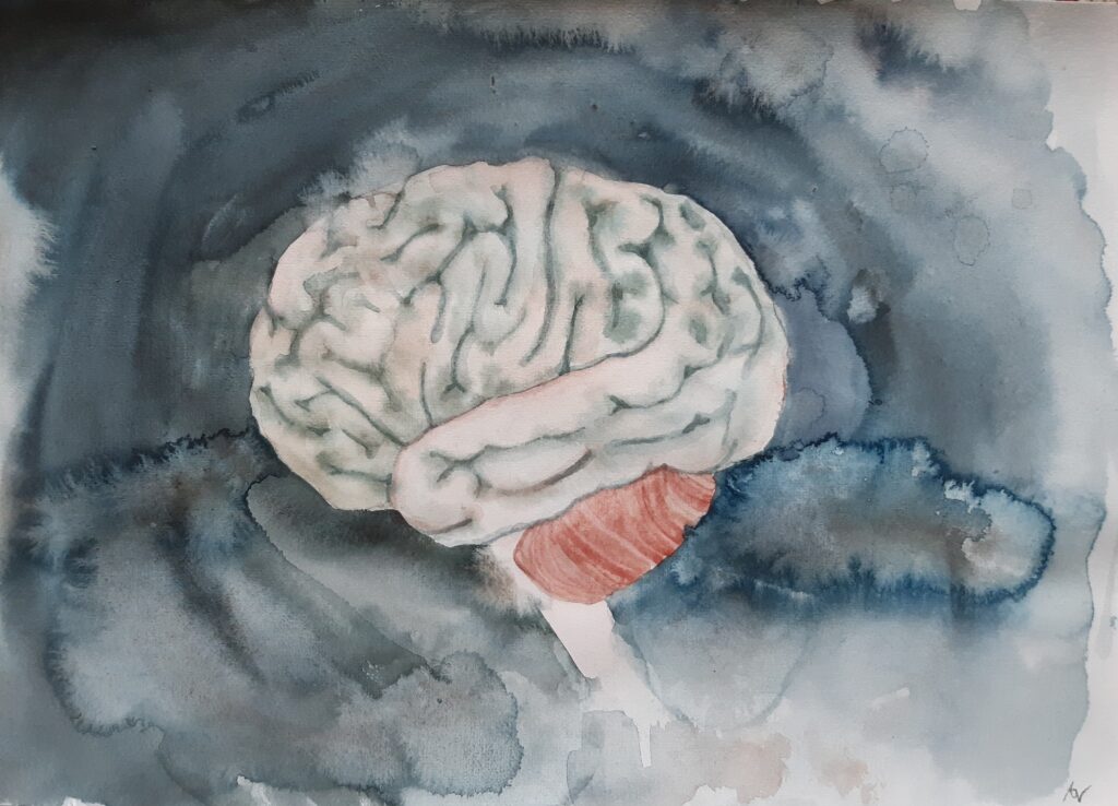 Aquarellbild eines Gehirns, abstrakter Hintergrund