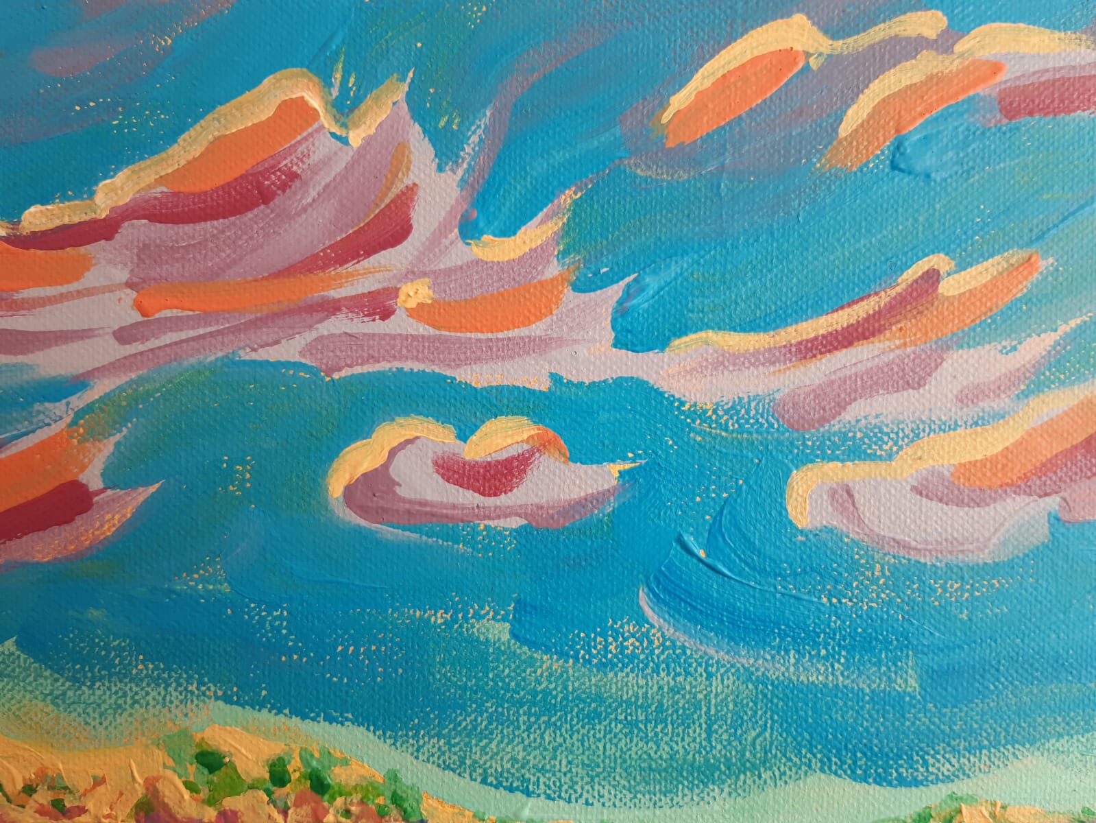 Detail des Acrylbildes"Kroatische Küste", Wolken am Horizont