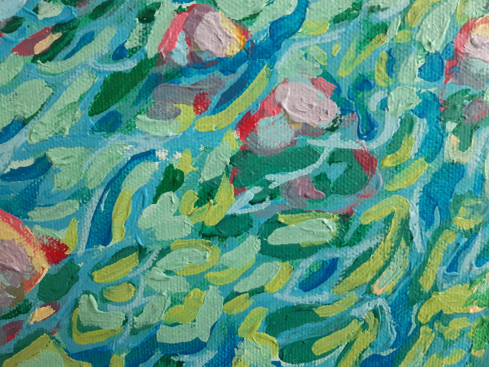 Detail des Acrylbildes "Ötschergräben", Gebirgsbach im Vordergrund