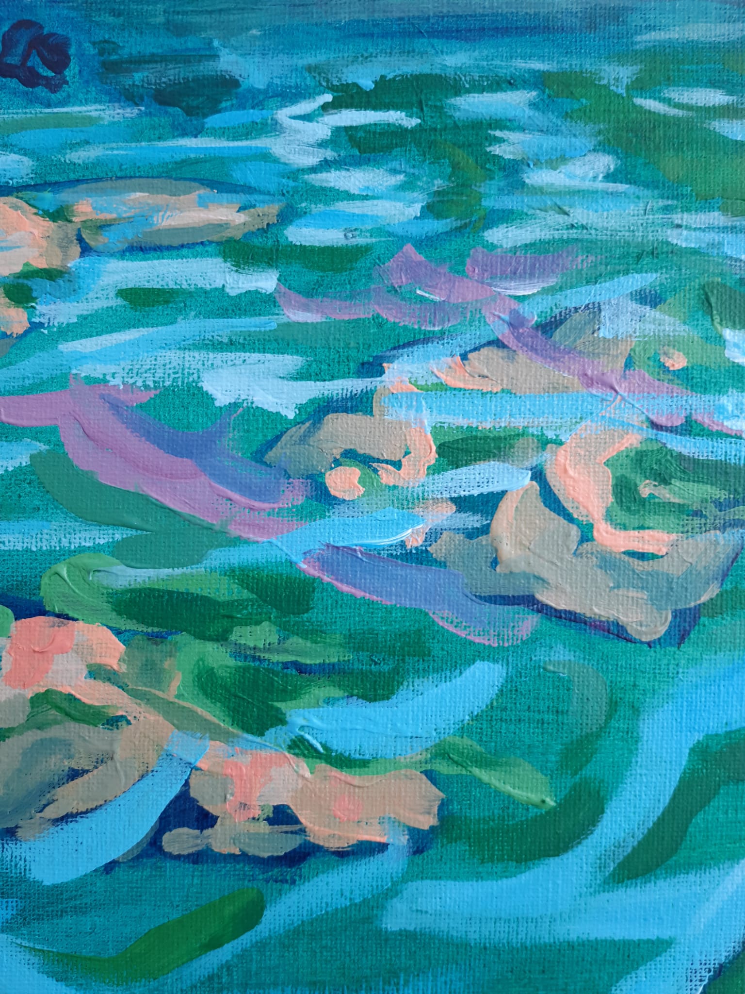 Detail des Acrylbildes "Die Ybbs im Nebel", Wasseroberfläche