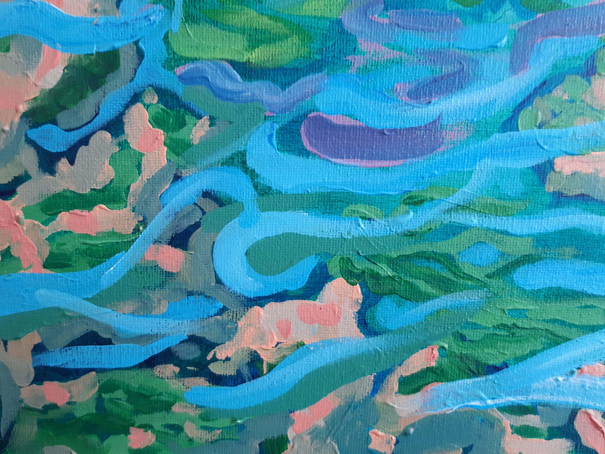Detail des Acrylbildes "Die Ybbs im Nebel", Wasseroberfläche
