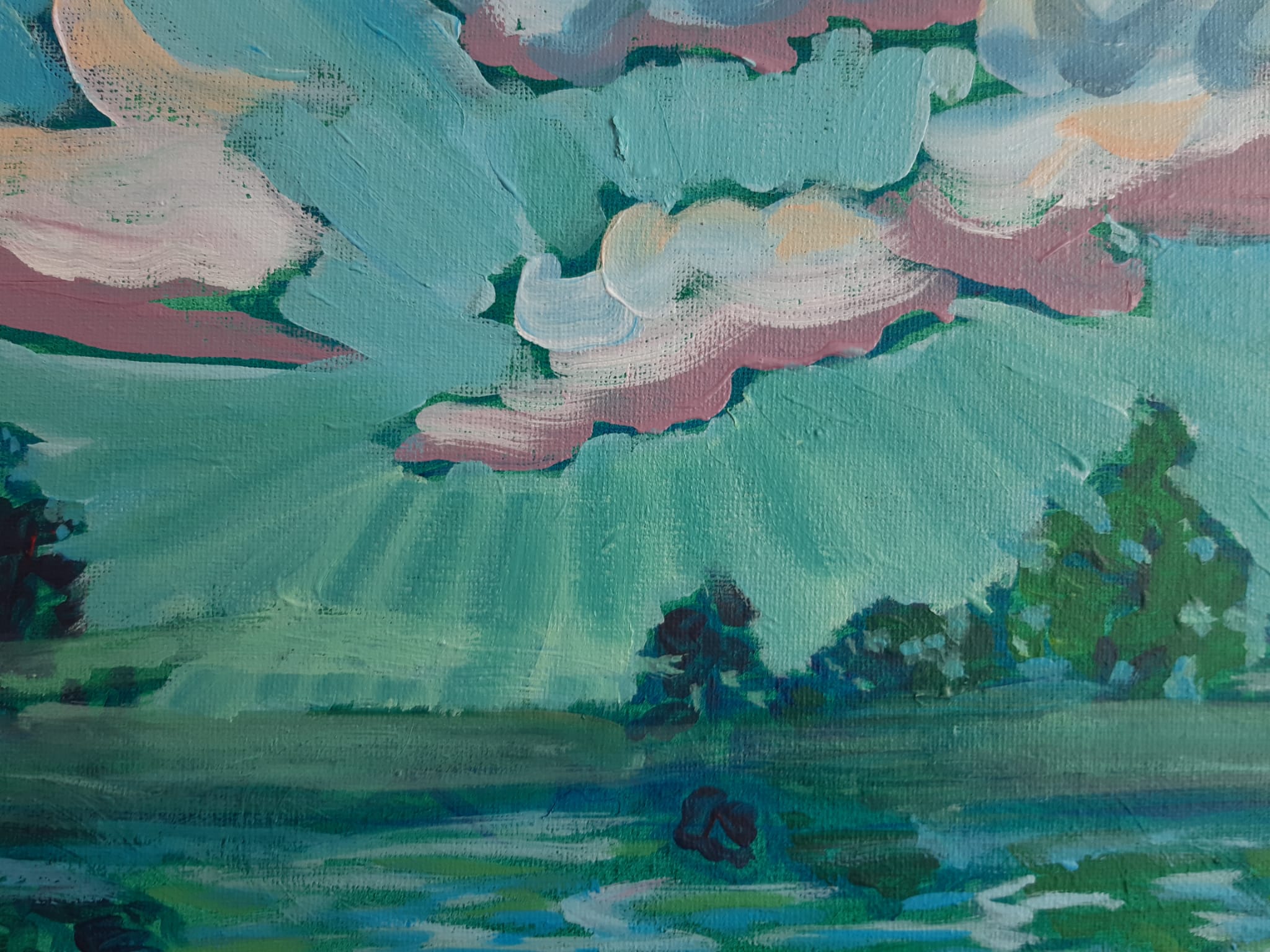 Detail des Acrylbildes "Die Ybbs im Nebel", Zwielicht